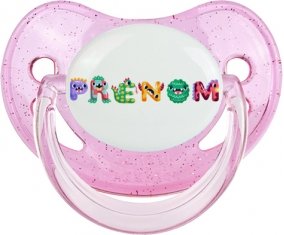Tétine Prénom ou texte personnalisée alphabet style-51 :Rose à paillette embout physiologique 0/6 mois