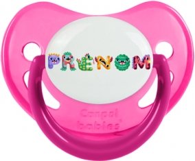Tétine Prénom ou texte personnalisée alphabet style-51 :Rose phosphorescente embout physiologique 0/6 mois