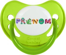 Tétine Prénom ou texte personnalisée alphabet style-51 :Vert phosphorescente embout physiologique 0/6 mois