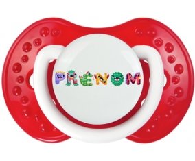 Tétine Prénom ou texte personnalisée alphabet style-51 :Blanc-rouge classique Tétine embout Lovi Dynamic 0/6 mois