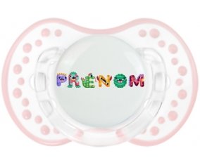 Tétine Prénom ou texte personnalisée alphabet style-51 :Retro-blanc-rose-tendre classique Tétine embout Lovi Dynamic 0/6 mois