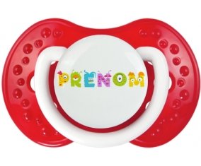 Tétine Prénom ou texte personnalisée alphabet style-52 :Blanc-rouge classique Tétine embout Lovi Dynamic 0/6 mois