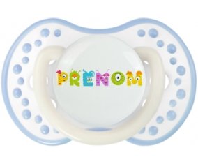 Tétine Prénom ou texte personnalisée alphabet style-52 :Blanc-cyan classique Tétine embout Lovi Dynamic 0/6 mois