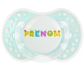 Tétine Prénom ou texte personnalisée alphabet style-52 :Retro-turquoise-lagon classique Tétine embout Lovi Dynamic 0/6 mois