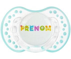 Tétine Prénom ou texte personnalisée alphabet style-52 :Retro-blanc-lagon classique Tétine embout Lovi Dynamic 0/6 mois