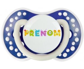 Tétine Prénom ou texte personnalisée alphabet style-52 :Bleu-marine phosphorescente Tétine embout Lovi Dynamic 0/6 mois