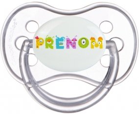 Tétine Prénom ou texte personnalisée alphabet style-52 :Transparente classique Tétine embout anatomique 0/6 mois