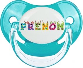 Tétine Prénom ou texte personnalisée alphabet style-53 :Bleue classique embout physiologique 0/6 mois