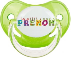 Tétine Prénom ou texte personnalisée alphabet style-53 :Vert classique embout physiologique 0/6 mois