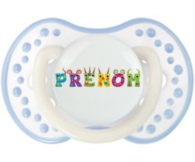 Tétine Prénom ou texte personnalisée alphabet style-53 :Blanc-cyan classique Tétine embout Lovi Dynamic 0/6 mois