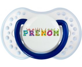 Tétine Prénom ou texte personnalisée alphabet style-53 :Marine-blanc-bleu classique Tétine embout Lovi Dynamic 0/6 mois