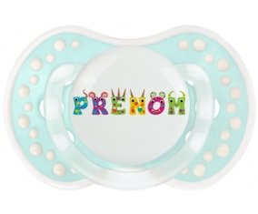 Tétine Prénom ou texte personnalisée alphabet style-53 :Retro-turquoise-lagon classique Tétine embout Lovi Dynamic 0/6 mois