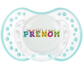 Tétine Prénom ou texte personnalisée alphabet style-53 :Retro-blanc-lagon classique Tétine embout Lovi Dynamic 0/6 mois