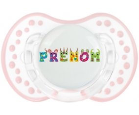 Tétine Prénom ou texte personnalisée alphabet style-53 :Retro-blanc-rose-tendre classique Tétine embout Lovi Dynamic 0/6 mois