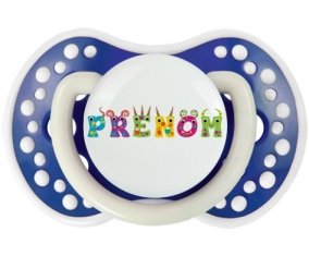 Tétine Prénom ou texte personnalisée alphabet style-53 :Bleu-marine phosphorescente Tétine embout Lovi Dynamic 0/6 mois