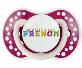 Tétine Prénom ou texte personnalisée alphabet style-53 :Fuchsia phosphorescente Tétine embout Lovi Dynamic 0/6 mois