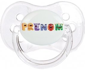 Tétine Prénom ou texte personnalisée alphabet style-54 :Transparent classique Tétine embout cerise 0/6 mois