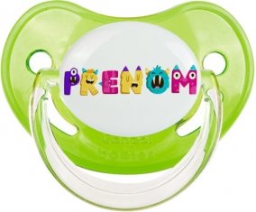 Tétine Prénom ou texte personnalisée alphabet style-55 :Vert classique embout physiologique 0/6 mois