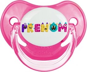 Tétine Prénom ou texte personnalisée alphabet style-55 :Rose classique embout physiologique 0/6 mois