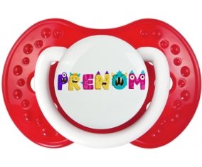 Tétine Prénom ou texte personnalisée alphabet style-55 :Blanc-rouge classique Tétine embout Lovi Dynamic 0/6 mois