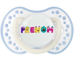 Tétine Prénom ou texte personnalisée alphabet style-55 :Blanc-cyan classique Tétine embout Lovi Dynamic 0/6 mois