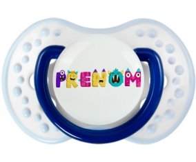 Tétine Prénom ou texte personnalisée alphabet style-55 :Marine-blanc-bleu classique Tétine embout Lovi Dynamic 0/6 mois