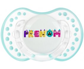Tétine Prénom ou texte personnalisée alphabet style-55 :Retro-blanc-lagon classique Tétine embout Lovi Dynamic 0/6 mois