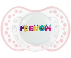 Tétine Prénom ou texte personnalisée alphabet style-55 :Retro-blanc-rose-tendre classique Tétine embout Lovi Dynamic 0/6 mois