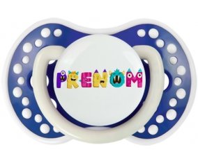 Tétine Prénom ou texte personnalisée alphabet style-55 :Bleu-marine phosphorescente Tétine embout Lovi Dynamic 0/6 mois