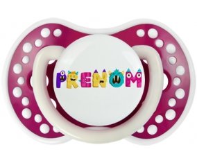 Tétine Prénom ou texte personnalisée alphabet style-55 :Fuchsia phosphorescente Tétine embout Lovi Dynamic 0/6 mois