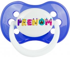 Tétine Prénom ou texte personnalisée alphabet style-55 :Bleu classique Tétine embout anatomique 0/6 mois