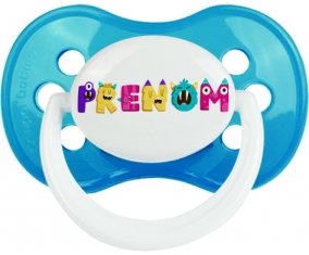 Tétine Prénom ou texte personnalisée alphabet style-55 :Cyan classique Tétine embout anatomique 0/6 mois