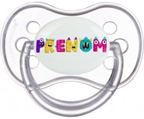 Tétine Prénom ou texte personnalisée alphabet style-55 :Transparente classique Tétine embout anatomique 0/6 mois