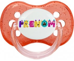 Tétine Prénom ou texte personnalisée alphabet style-55 :Rouge à paillette Tétine embout cerise 0/6 mois