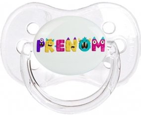Tétine Prénom ou texte personnalisée alphabet style-55 :Transparent classique Tétine embout cerise 0/6 mois