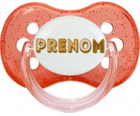 Tétine Prénom ou texte personnalisée alphabet style-57 :Rouge à paillette Tétine embout cerise 0/6 mois
