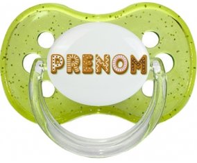 Tétine Prénom ou texte personnalisée alphabet style-57 :Vert à paillette Tétine embout cerise 0/6 mois