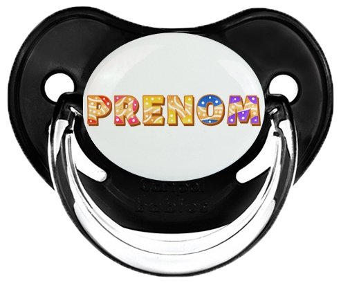 Tétine Prénom ou texte personnalisée alphabet style-58 :Noir classique embout physiologique 0/6 mois