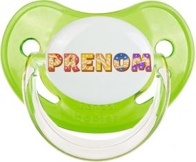 Tétine Prénom ou texte personnalisée alphabet style-58 :Vert classique embout physiologique 0/6 mois