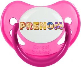 Tétine Prénom ou texte personnalisée alphabet style-58 :Rose phosphorescente embout physiologique 0/6 mois