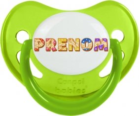 Tétine Prénom ou texte personnalisée alphabet style-58 :Vert phosphorescente embout physiologique 0/6 mois