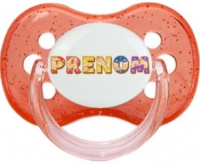 Tétine Prénom ou texte personnalisée alphabet style-58 :Rouge à paillette Tétine embout cerise 0/6 mois