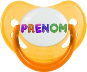 Tétine Prénom ou texte personnalisée alphabet style-59 :Jaune phosphorescente embout physiologique 0/6 mois