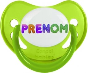 Tétine Prénom ou texte personnalisée alphabet style-59 :Vert phosphorescente embout physiologique 0/6 mois
