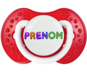 Tétine Prénom ou texte personnalisée alphabet style-59 :Blanc-rouge classique Tétine embout Lovi Dynamic 0/6 mois