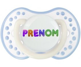 Tétine Prénom ou texte personnalisée alphabet style-59 :Blanc-cyan classique Tétine embout Lovi Dynamic 0/6 mois