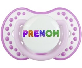 Tétine Prénom ou texte personnalisée alphabet style-59 :Blanc-mauve classique Tétine embout Lovi Dynamic 0/6 mois