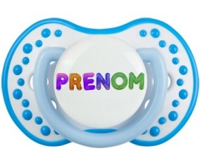 Tétine Prénom ou texte personnalisée alphabet style-59 :Blanc-bleu phosphorescente Tétine embout Lovi Dynamic 0/6 mois