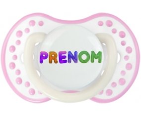 Tétine Prénom ou texte personnalisée alphabet style-59 :Blanc-rose phosphorescente Tétine embout Lovi Dynamic 0/6 mois
