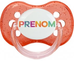 Tétine Prénom ou texte personnalisée alphabet style-61 :Rouge à paillette Tétine embout cerise 0/6 mois